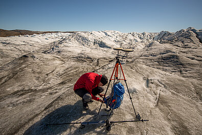 Installation of GPS base station, Russell Glacier, Greenland.