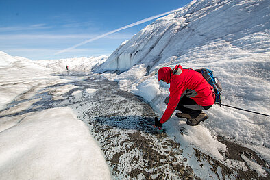 Kriokonīta paraugu ievākšana, Rasela ledājs, Grenlande.